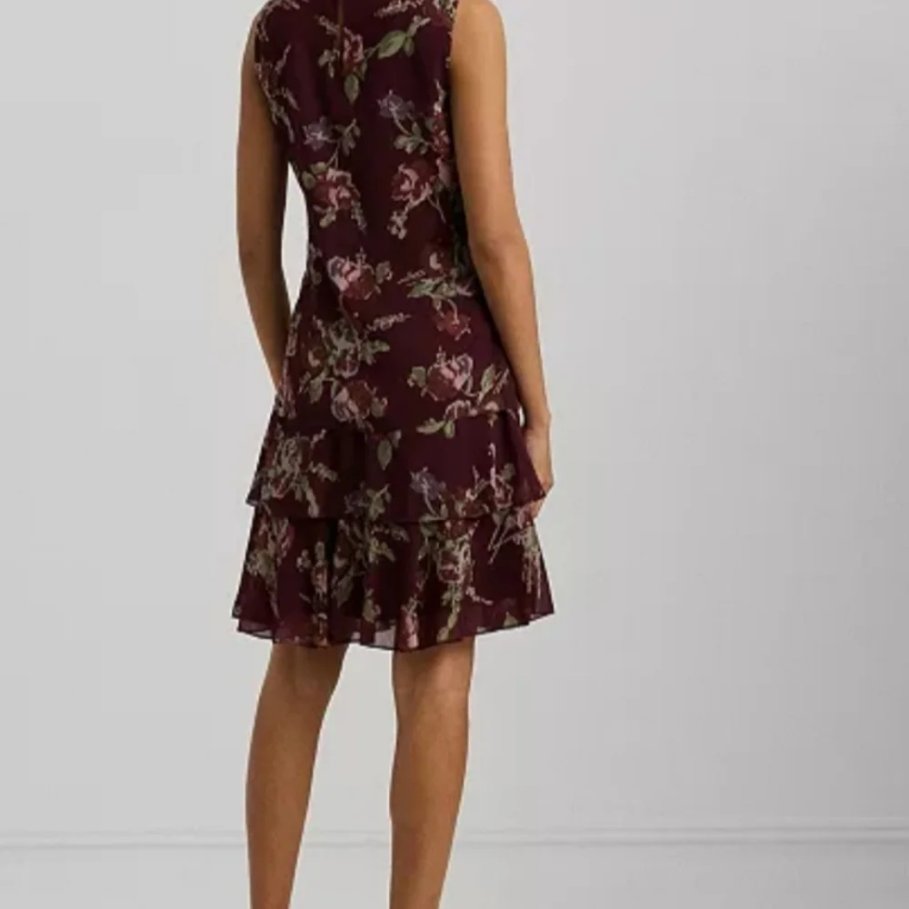 Lauren Ralph Lauren Womens Wine Floral Color Sz:8 Crinkle Georgette Shift Dress - Picture 2 of 7